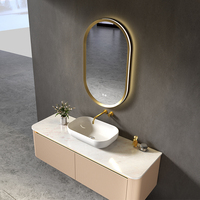 Espejo de Baño con Marco Dorado, LED Inteligente Antivaho, Retroiluminado, Espejo de Vanidad de Pared, Espejo de Lujo para Baño, para Proyectos Residenciales y Hoteles