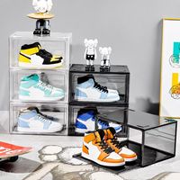 Boîte de rangement empilable pour baskets, en plastique transparent, avec porte magnétique à ouverture latérale, pliable, pour chaussures AJ