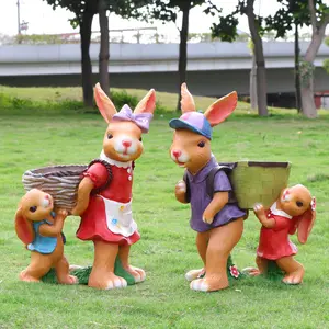 户外装饰花园摆件玻璃钢复活节兔子图可爱卡通动物花盆树脂工艺品兔子雕像
