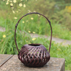 Bamboo Woven Flower Basket Chinese Style Handmade Ornamental Decorative Vase For Garden Home Decoration - Product Image 1