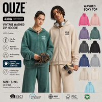 Sweat à capuche zippé pour homme, 430 g/m², en coton pur double fil, effet vintage, streetwear, coupe oversize, avec logo personnalisé