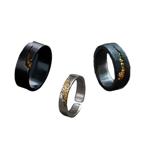Nouvelle bague pour homme en argent réglable, style rétro, deux couleurs, or trempé, feu de flux, hip-hop, garçon, vintage, noir, bague de couple - Product Image 1