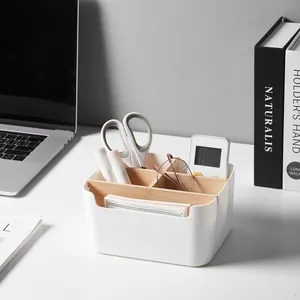 Suporte de bambu para mesa de escritório, caixa de plástico com controle remoto ecológico personalizado, organizador para artigos diversos, formato retangular