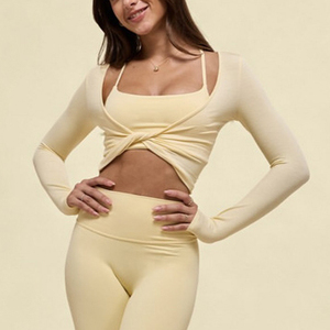 YIYI Modische Schnelltrocknende 2-in-1 Outdoor-Sport-T-Shirts für Mädchen mit Twist-Design, Atmungsaktive Yoga-Tops, Damen Langarm-Shirt für Fitness - Product Image 4