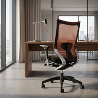 Chaise de bureau ergonomique en maille orange avec support lombaire pivotant pour espace de travail