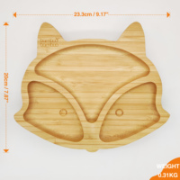 Ensemble d'alimentation pour bébé avec assiette et cuillère en silicone non toxique et fibre de bambou, motif renard mignon, pour apprendre à manger