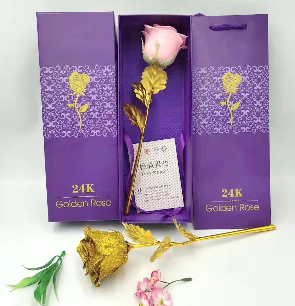 E-1001 Nieuw Ontworpen Kunstmatige Vergulde Sparkle Rose 24 K Golden Rose Flower Met Gift Box