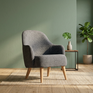 Fauteuil d'appoint moderne en tissu gris, durable, avec accoudoirs et assise rembourrée, pieds en bois, pour salon - Product Image 3