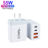 Chargeur rapide 55W 4 ports avec prise AU Australie, double PD 20W, adaptateur secteur USB-C, chargeur mural USB 2C2A pour Apple iPhone 13 14 15 Pro