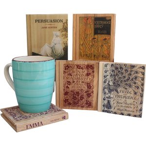 Top Quality Fashion Solid Wood Book Shaped Austen Books <strong>Coasters</strong> <strong>Set</strong> - Product Image 1