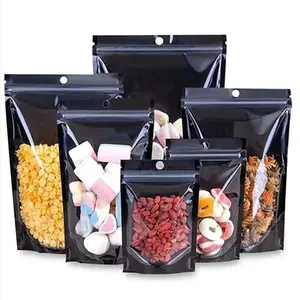 Mylar bag Resealable Smell Proof Stand Up Zipper Food Storage Packaging Pouch Bags With Clear Window For Cookies, Snack