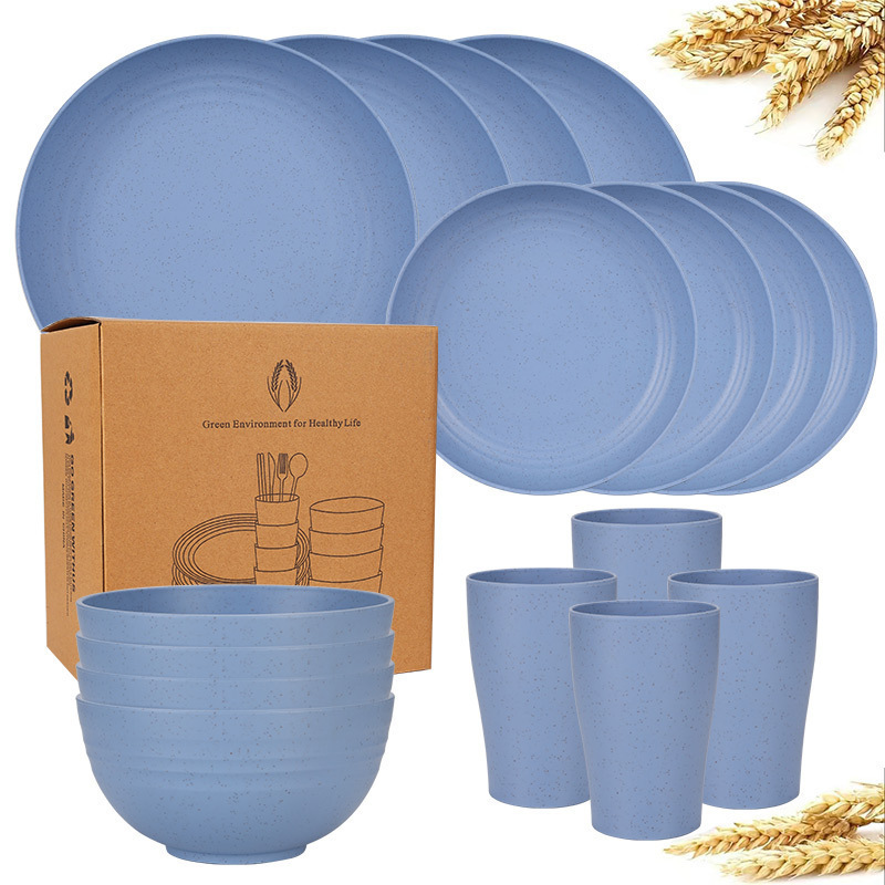 Ensemble bleu clair 16 pièces comprenant 23/20/15 bols, petite tasse à taille fine