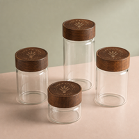 Pot de conservation en verre hermétique avec couvercle en bois d'acacia, boîte à épices, récipient de cuisine, joint en silicone, pour aliments secs, thé, logo personnalisé, vente en gros