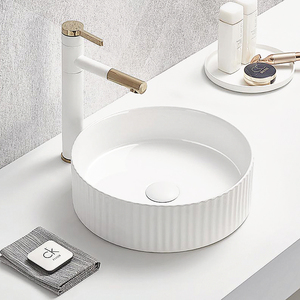 Évier de salle de bain moderne et rond, évier d'italie en porcelaine noire mat en céramique, lavage à main, 78728MB, modèle - Product Image 2