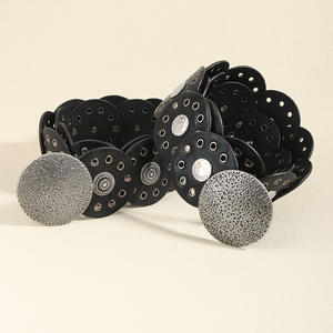 Retro Punk Metal hebilla grande redondo remache PU cuero cinturón ancho disco enlace Boho ovalado disco Concho cinturón de cuero para vaquero vaquera - Product Image 6