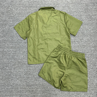 Ensemble 2 pièces homme : chemise à manches courtes et short en nylon à boutons-pression, noir et olive, été, personnalisable, vente en gros
