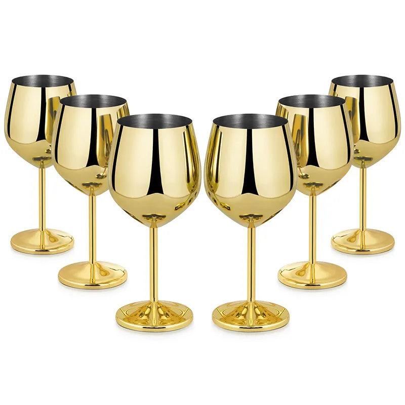 Özel saplı Metal şarap bardağı benzersiz şarap Goblets paslanmaz çelik şarap bardağı es parti ofis düğün yıldönümü için Set