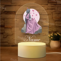 Veilleuse islamique personnalisée en acrylique Lampe LED USB avec personnages religieux Cadeau parfait pour le Ramadan et l'Aïd pour les filles musulmanes Lampe décorative