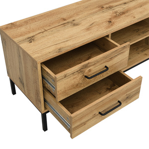 <span class=keywords><strong>Meuble</strong></span> <span class=keywords><strong>TV</strong></span> moderne en MDF mélaminé couleur chêne sauvage avec pieds en tuyau métallique <span class=keywords><strong>et</strong></span> porte en mélaminé noir avec revêtement poudré pour salon, salle à manger, hôtel - Product Image 2