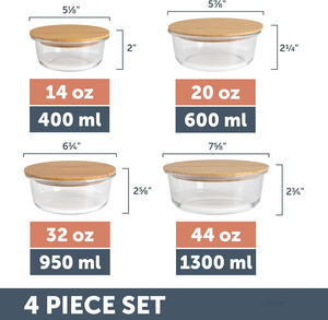 Récipient de stockage en verre, récipient alimentaire en verre, design écologique, verre avec couvercle en bambou, logo personnalisé pour le camping, bols classiques - Product Image 4
