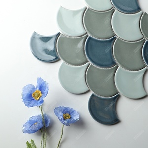 Mixed Color Glossy Glazed Porcelain Fan Shaped Fish Scale <b>Tiles</b> Mosaic for Bathroom Wall Kitchen <b>Backsplash</b> Hotel Shower Project - Product Image 4