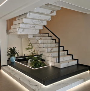 Escalier en marbre rétroéclairé par LED de luxe avec système de <span class=keywords><strong>balustrade</strong></span> verticale en verre pour villa - Product Image 4