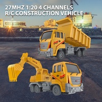 Véhicule de construction télécommandé à l'échelle 1/20 avec pelle et griffe mobile, excavatrice RC, camion benne jouet pour enfants