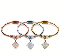 Bracelet chaîne serpent en acier inoxydable pour femme, plaqué or rose, or, argent, avec pendentif carré pavé de zircone cubique, bijoux inaltérables, cadeau