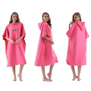 cotton or microfiber custom logo embroidery adult hooded towel surf poncho beach changing towel beach poncho