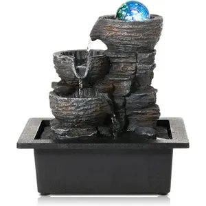 Fontaine d'eau de bureau LED avec cascade apaisante - Lumières changeantes de couleur Fontaine en résine pour la décoration moderne de la maison et cadeau <span class=keywords><strong>zen</strong></span> - Product Image 5