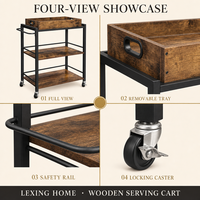 Carrito de Cocina Industrial Rústico de Madera con 3 Niveles, Carro de Servicio Rodante con Bandeja Superior Extraíble, Estación de Café y Almacenamiento