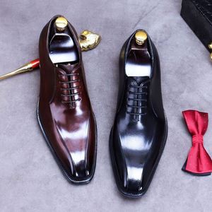 Nuevos Zapatos Oxford Formales de Lujo para Hombre con Cordones, Parte Superior de Cuero Genuino, Punta Cuadrada, Acabado Brillante, Transpirables y Antideslizantes para Bodas - Product Image 5
