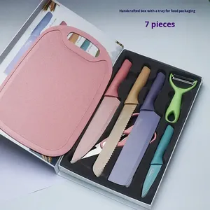Juego de Cuchillos de Cerámica de Siete Piezas con Tabla de Cortar, Color Rosa, Utensilios de Cocina Duraderos, Mango de Plástico, Hoja Recubierta - Product Image 2