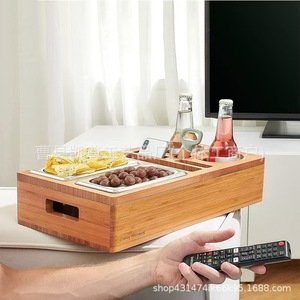 Solid wood storage box with drawers and desktop, multi-compartment for storing snacks, fruits, dried fruits, <b>beer</b>, and - Product Image 1