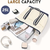 Sac fourre-tout en toile portable grande capacité pour femme avec fermeture éclair, 3 poches avant, 25L, idéal pour la plage, les week-ends, la piscine et toutes les occasions