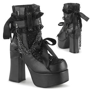 2024 venta al por mayor moda damas tacón grueso negro plataforma alta botines zapatos con cadenas <span class=keywords><strong>de</strong></span> Metal tacón alto botines <span class=keywords><strong>de</strong></span> mujer - Product Image 1
