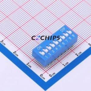 DS-9-B-T DIP Switch Through hole Component (THT),P=2.54mm Switch Flat Toggle, Raised Type Single Pole Single Throw 9-Bit 2.54mm - Product Image 1