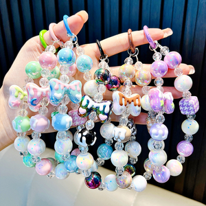 Cute Acrylic Hand-painted Beads Keychain Mobile Phone Chain Key Chain Student Bag Pendant Keyring Beads Keychain for Women Girls