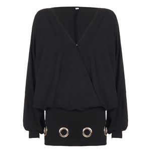 Robe en maille à col en V profond avec découpes ajourées, robe moulante à manches longues pour femme, taille cintrée, coupe ajustée, style Y2K rétro décontracté - Product Image 6