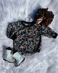 LR2809 RTS Infant Baby <b>Girl</b> brown camo Print Wholesale Romper Long Sleeve <b>Jumpsuit</b> Cotton Spandex Set - Product Image 2