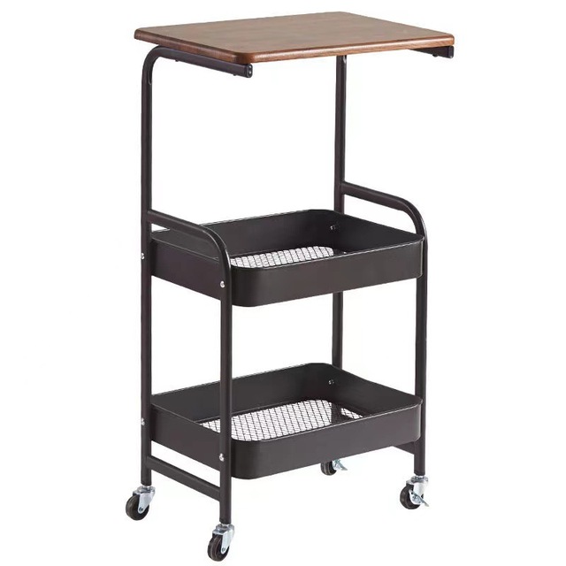 3-layer Multifunctional Cart MDF Wood Rolling Handcart Cart Storage Rack Coffee Table Side Table With 2 Lockable Casters