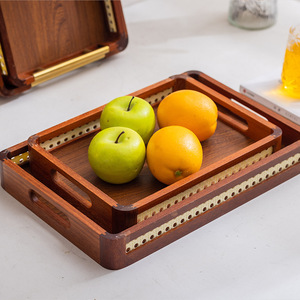 Wooden Serving <b>Tray</b> With Metal Handle Rectangular <b>Tea</b> <b>Tray</b> For Home Living Room Use - Product Image 3