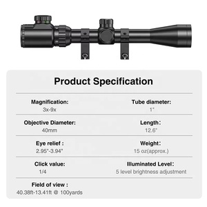 כוונת מתכתית 3-9x40 עמידה למים עם תאורה אופטית אדומה/ירוקה ותושבות - Product Image 5