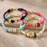 Bracelet en cordon tressé noir personnalisé EDGE avec perles dorées, charme en émail avec strass rose, bijoux tendance pour femmes, cadeau