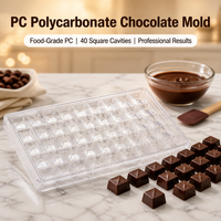 Moule à chocolat en polycarbonate PC 40 cavités carrées, qualité alimentaire, démoulage facile, moule à bonbons DIY, outil de pâtisserie, résultats professionnels