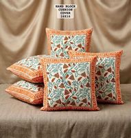 Housse de coussin imprimée à la main 16×16 pouces en coton, housse de coussin décorative |   Housse de coussin florale faite à la main pour canapé et décoration intérieure