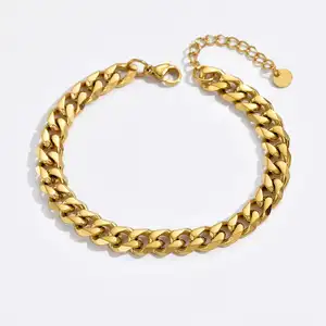 Hip Hop Stainless Steel Jewelry High Quality 18K Gold Plated Luxury Style Adjustable Thick Cuban Chain Bracelet