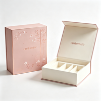 Boîte cadeau rigide magnétique de luxe avec logo personnalisé, rose poudré, or rose, fleur de cerisier, avec insert pour cosmétiques, pinceaux de maquillage, vente en gros