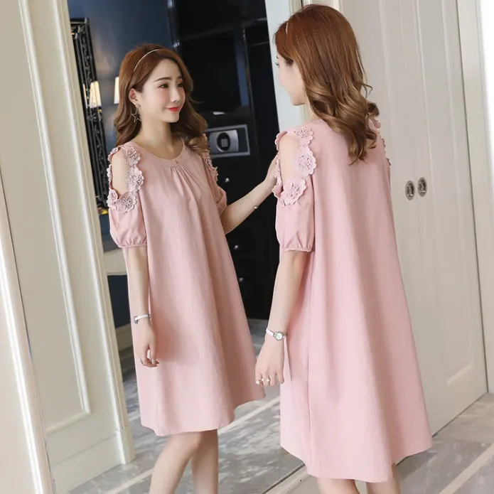 Wanita Hamil Pakaian Korea Elegan Renda Gaun Mode Ukuran Maternity Dress