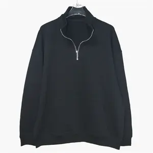 Custom Logo Men's Black Long Sleeve Half Zip up hoodies Kangaroo Pocket 1/4 Zip up Pullover Sweatshirts